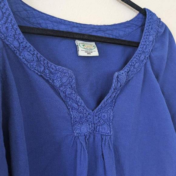 Drawstrings Of Malibu Royal Blue 100% Cotton Peasant Top sz 3X Made in the USA - Picture 5 of 6